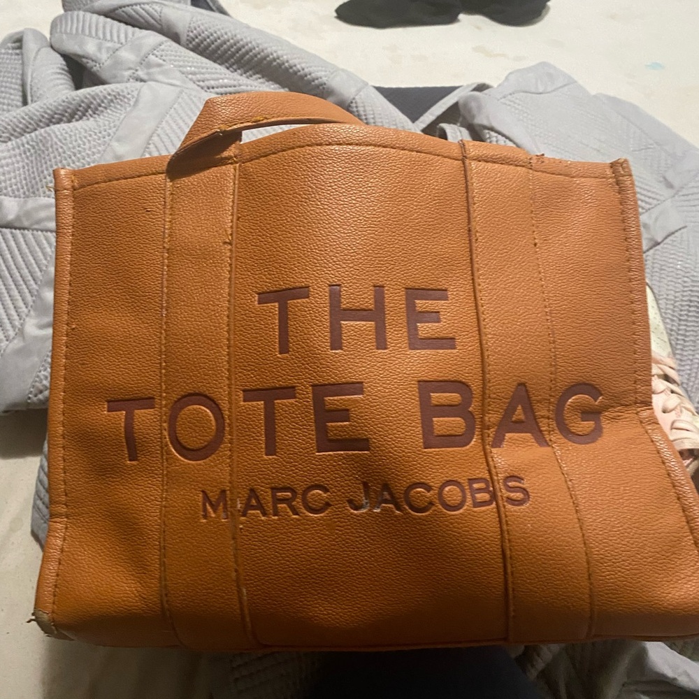 Marc Jacobs Tan Leather Tote Bag with Embossed Logo